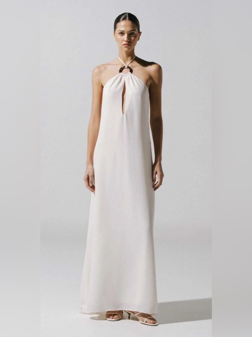 Baobab Collection Rondine Maxi Dress White Mane Halter Open Back Cream Size M